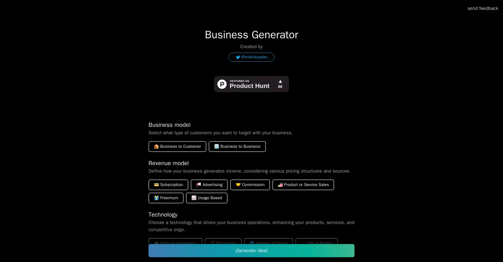 Business Idea Generator AI screenshot