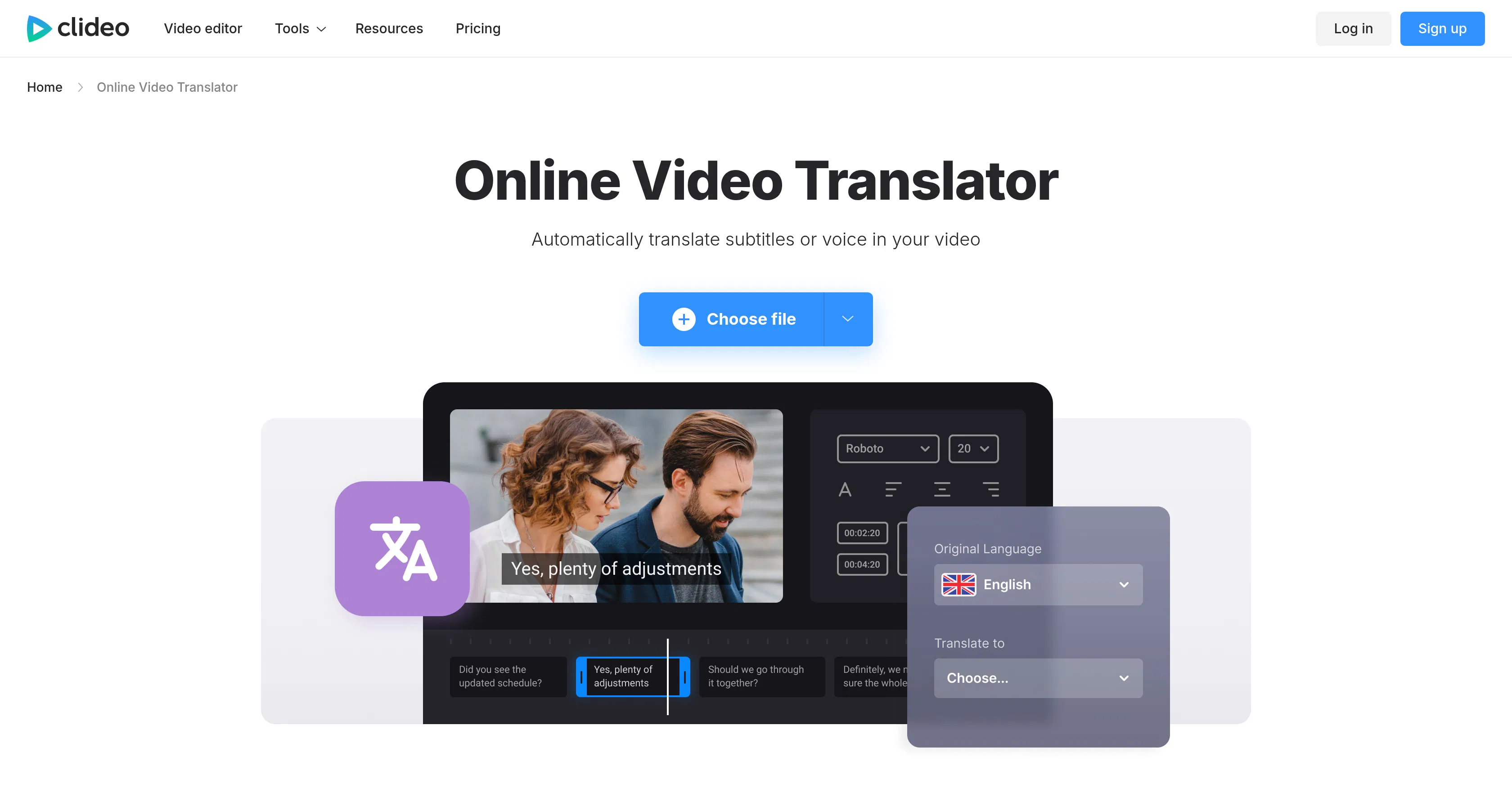 Clideo Video Translator screenshot