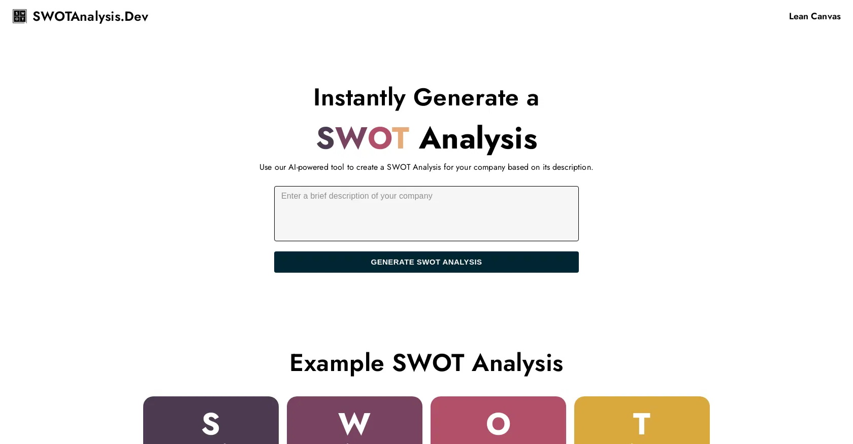 SWOT Analysis screenshot
